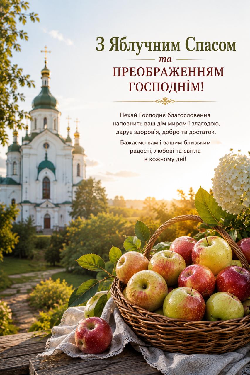 Привітання з Яблучним Спасом 2026 — красива листівка українською