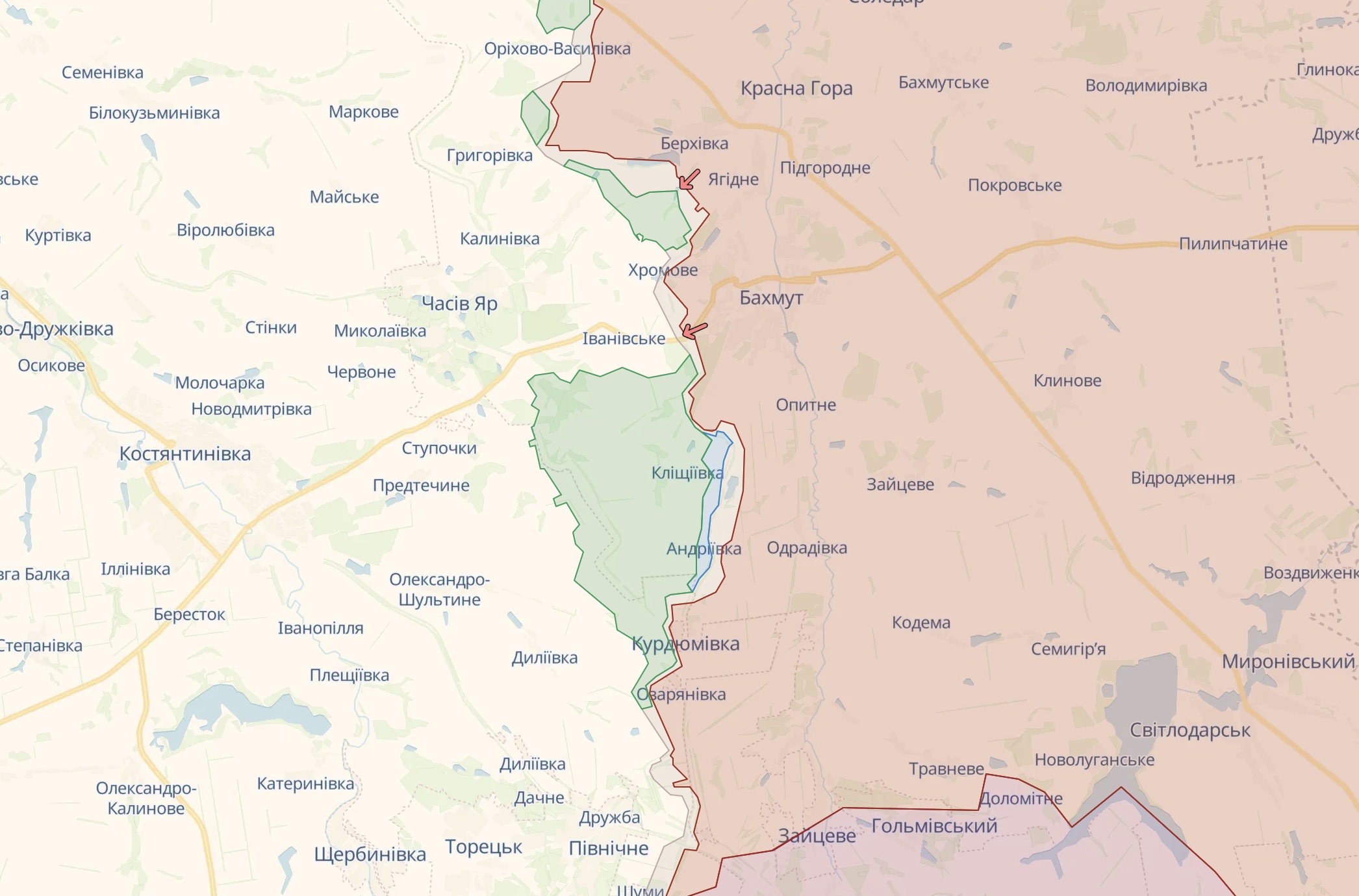 Орієнтовна лінія фронту на Бахмутському напрямку / Deep State