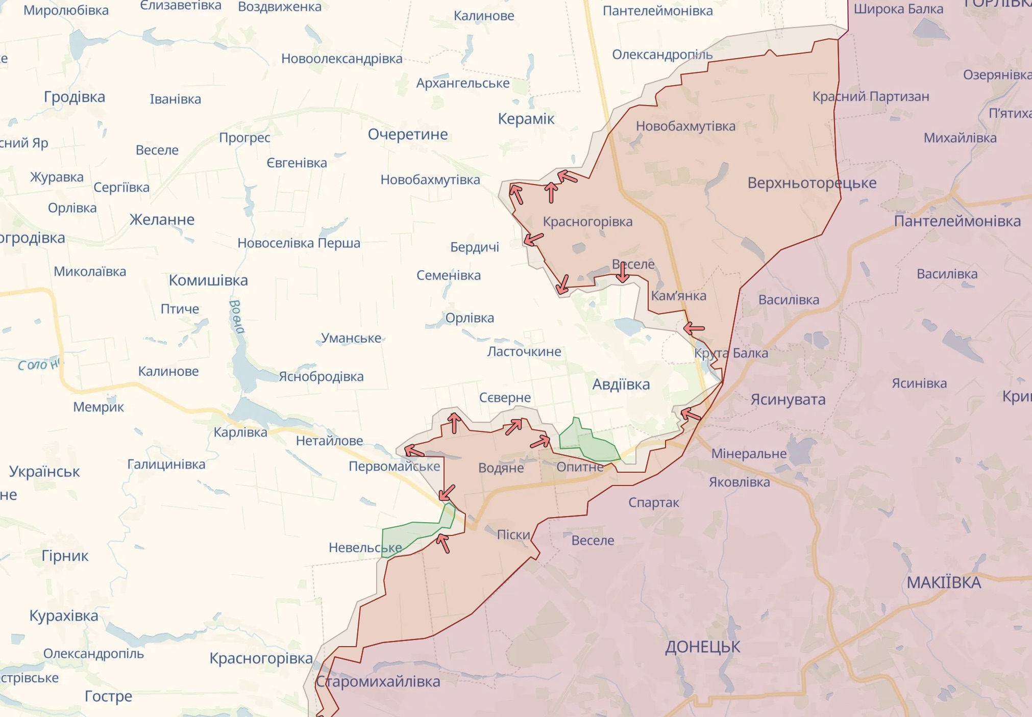 Орієнтовна лінія фронту біля Авдіївки / Deep State