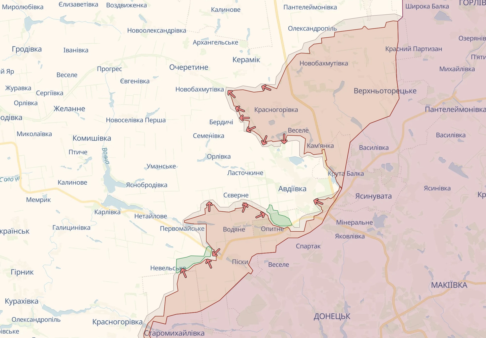 Орієнтовна лінія фронту біля Авдіївки / Deep State