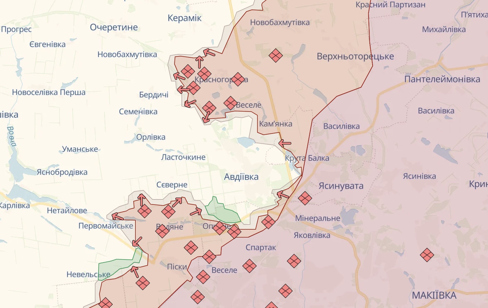 Орієнтовна лінія фронту біля Авдіївки 3 грудня 2023 року