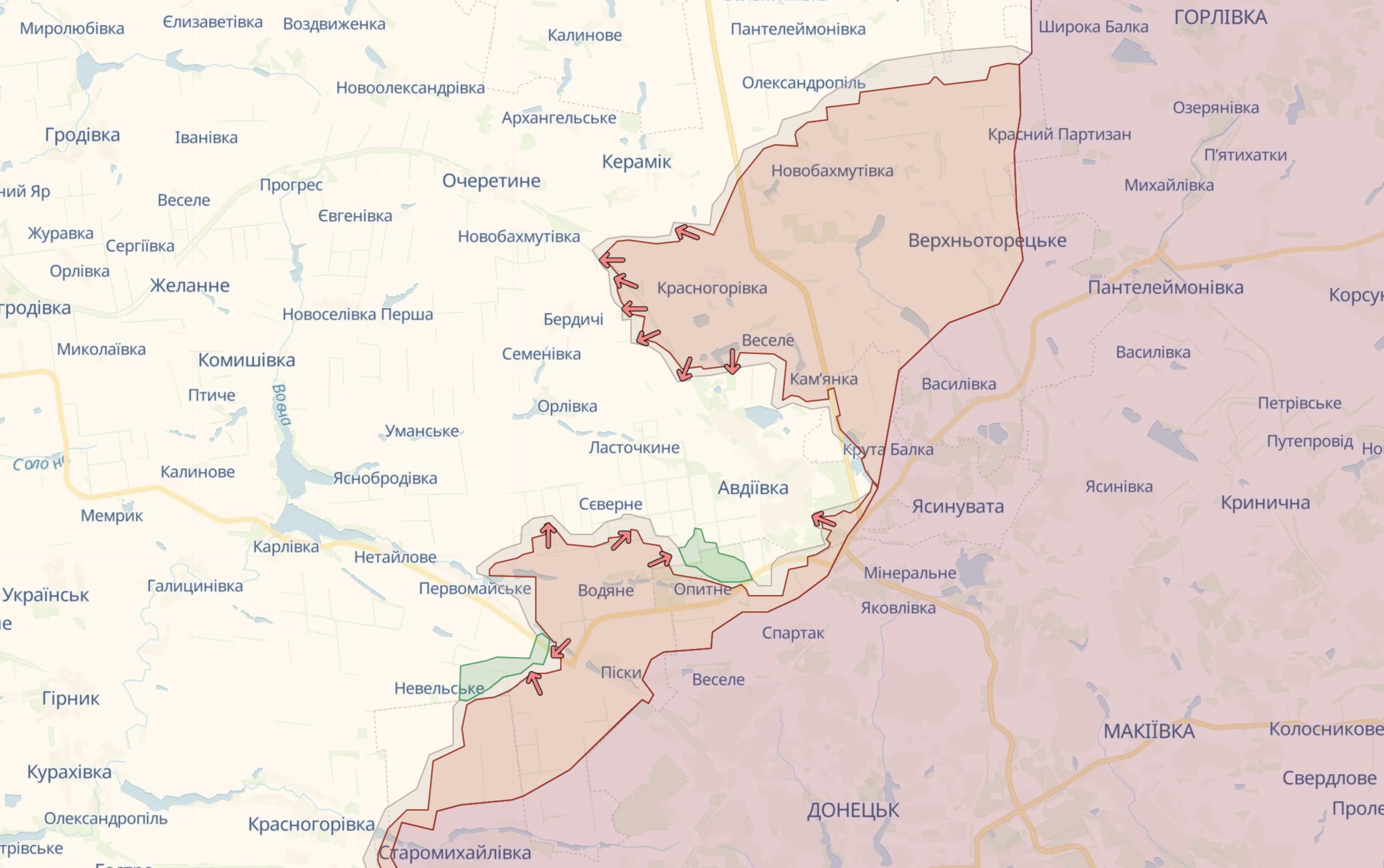 Орієнтовна лінія фронту біля Авдіївки станом на 14 грудня / Deep State