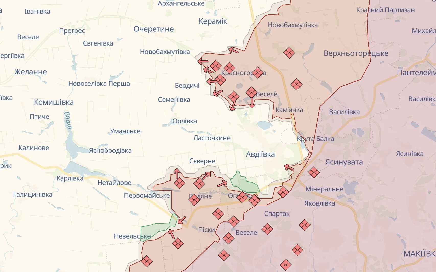 Орієнтовна лінія фронту біля Авдіївки станом на 12 грудня / Deep State