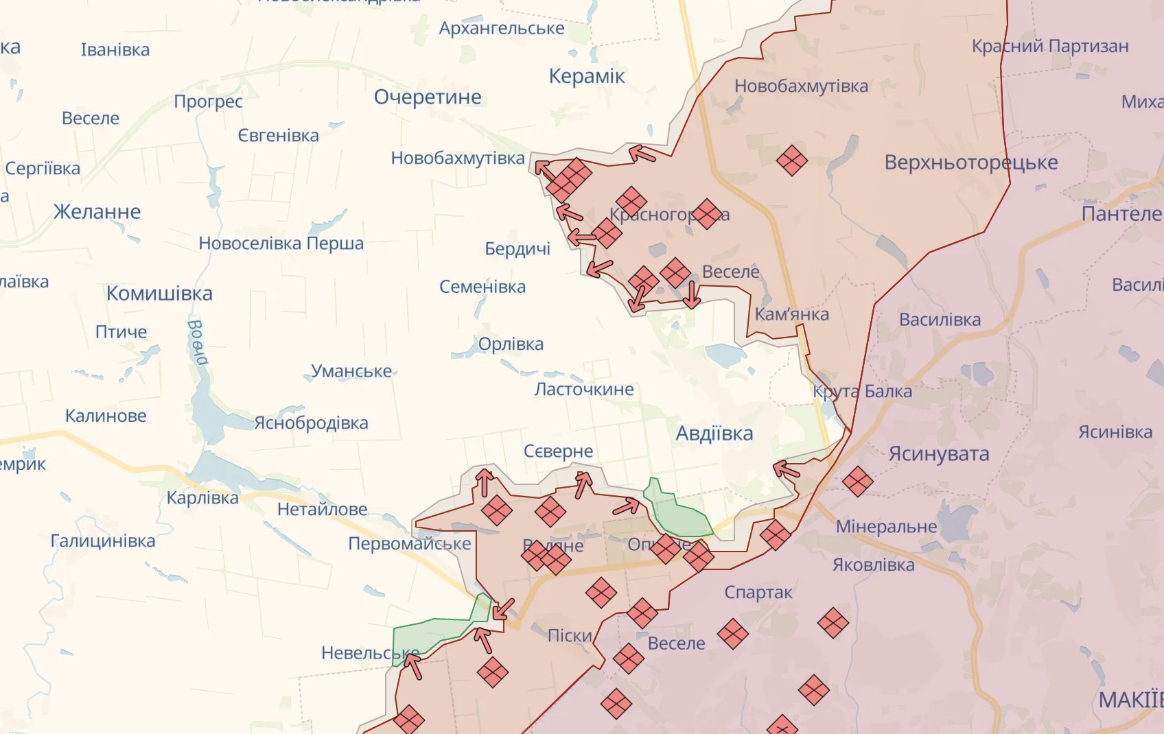 Орієнтовна лінія фронту на Авдіївському напрямку 27 грудня